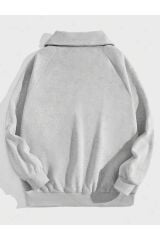 Unisex Yarım Fermuarlı Yakalı Gri Sweatshirt