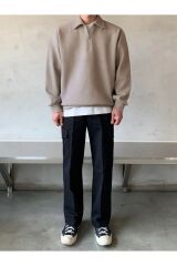Erkek Polo Yaka Yarım Fermuarlı Sweatshirt BEJ