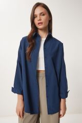 Kadın Lacivert Oversize Uzun Basic Gömlek 3900 DD00842