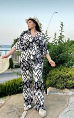 Siyah Desenli İkili Kimono Takım