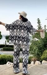 Siyah Desenli İkili Kimono Takım